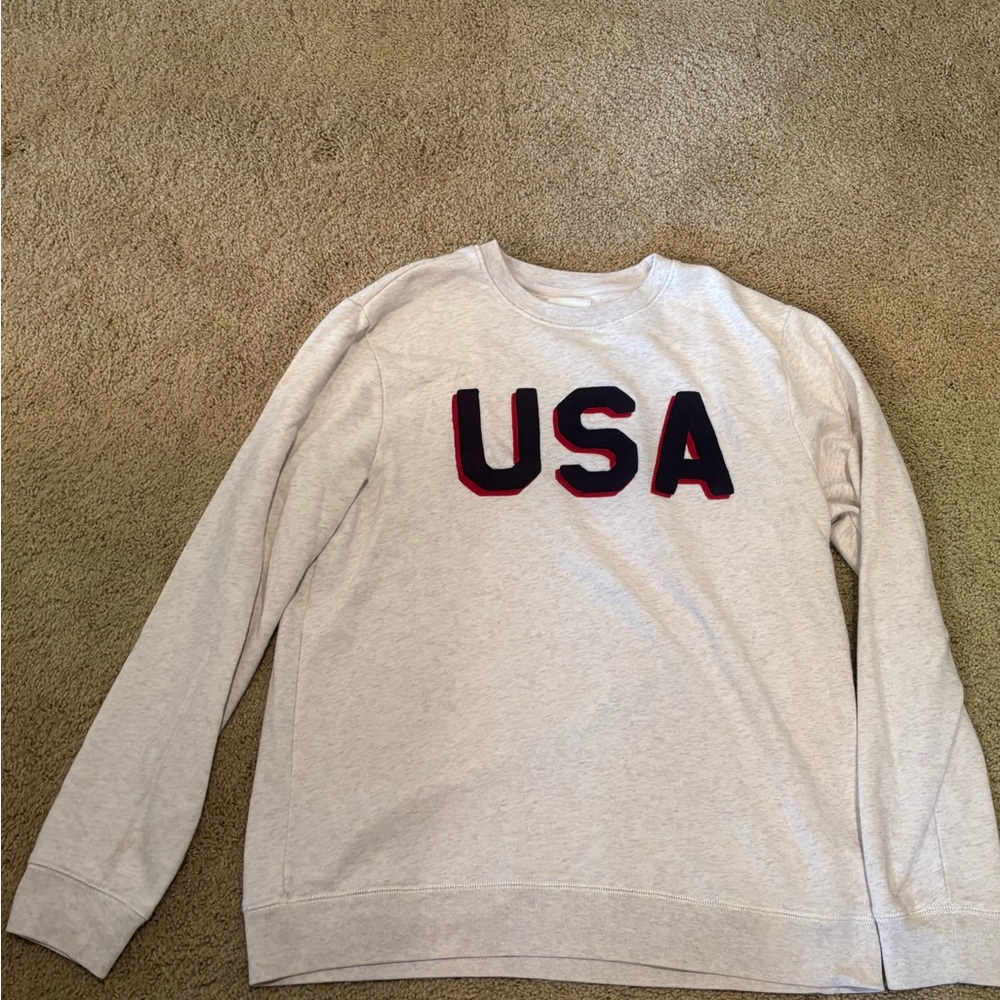 USA Crewneck Sweatshirt Old Navy Men’s Large Gray Red White Blue 4th of July